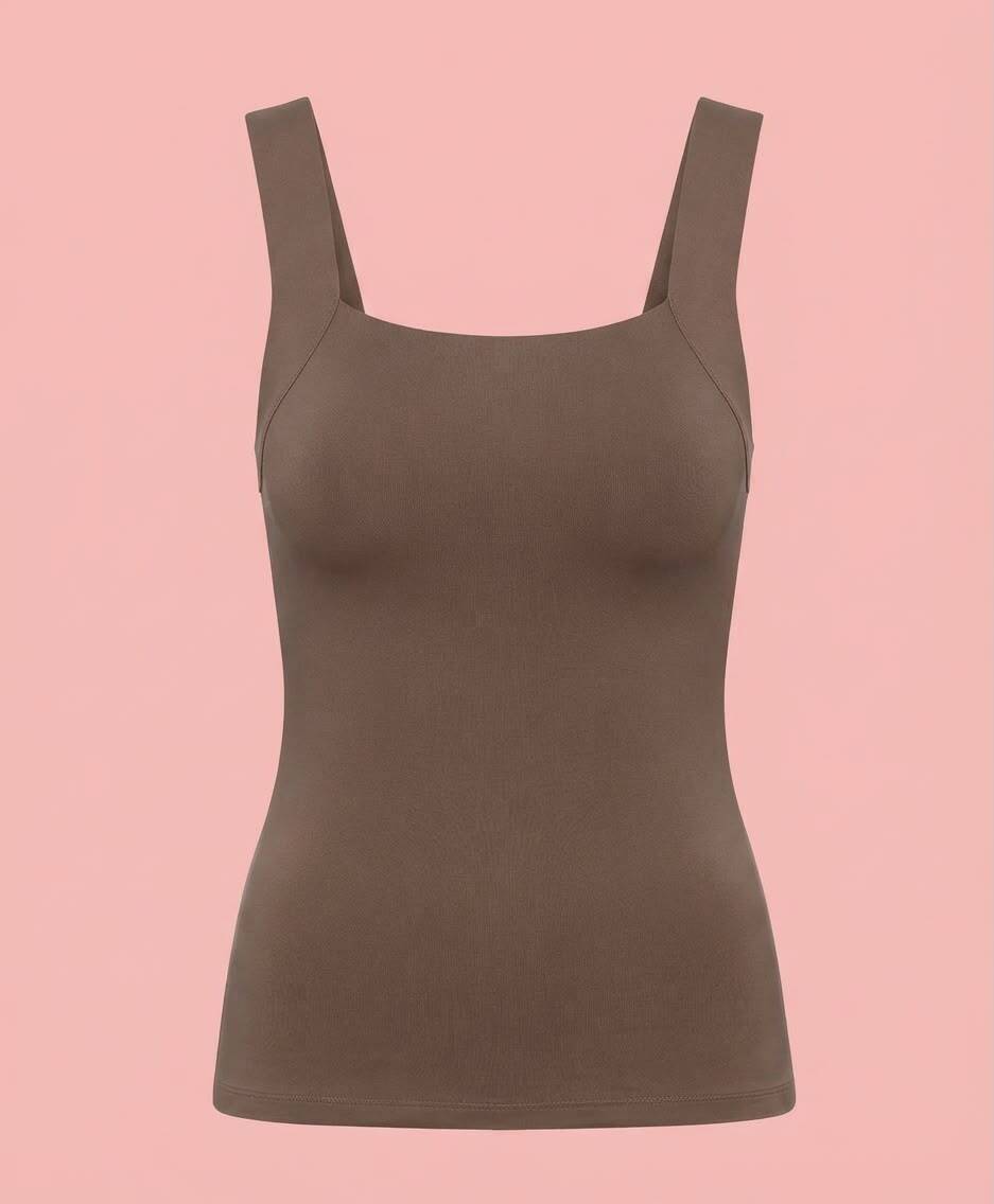 Maggies Tanks women's square neck fitted tank top in dark brown espresso