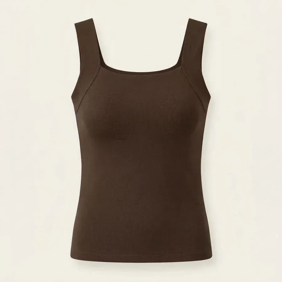 Coffee square-neck Maggies Tanks tank top with built-in bra support front view