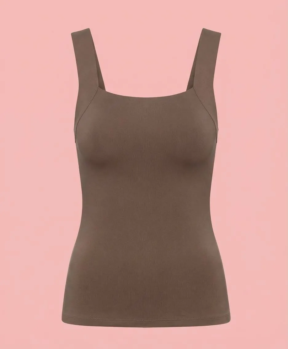 Maggies Tanks women's square neck fitted tank top in dark brown espresso