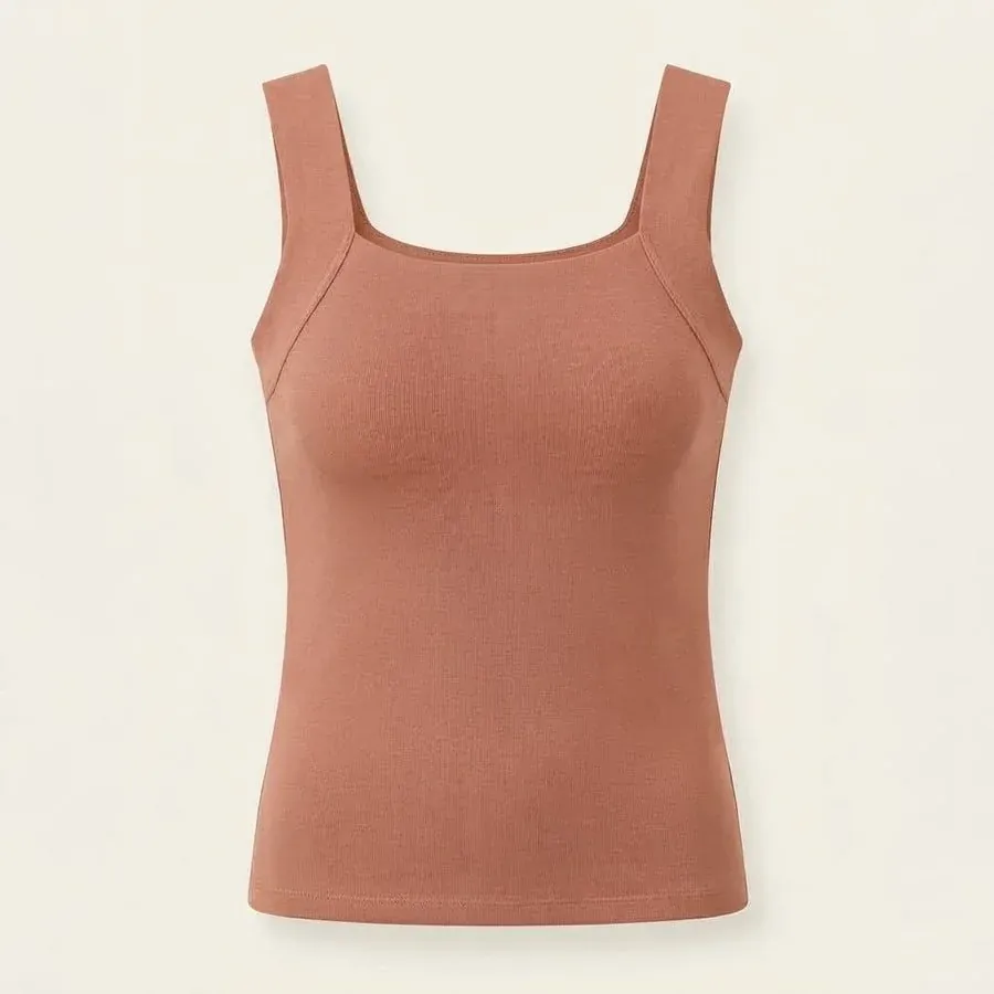 Dusty rose square-neck Maggies Tanks tank top with built-in bra support front view