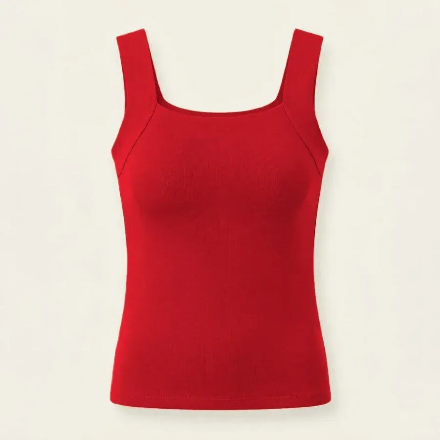 Red square-neck Maggies Tanks tank top with built-in bra support front view