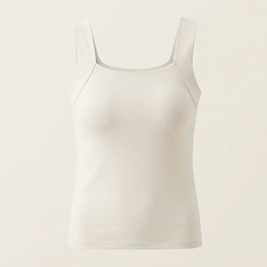White square-neck Maggies Tanks tank top with built-in bra support front view